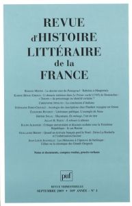 Revue d'histoire littéraire de la France N° 3, Septembre 2009 - Menini Romain - Bénac-Giroux Karine - Ippolito Chr