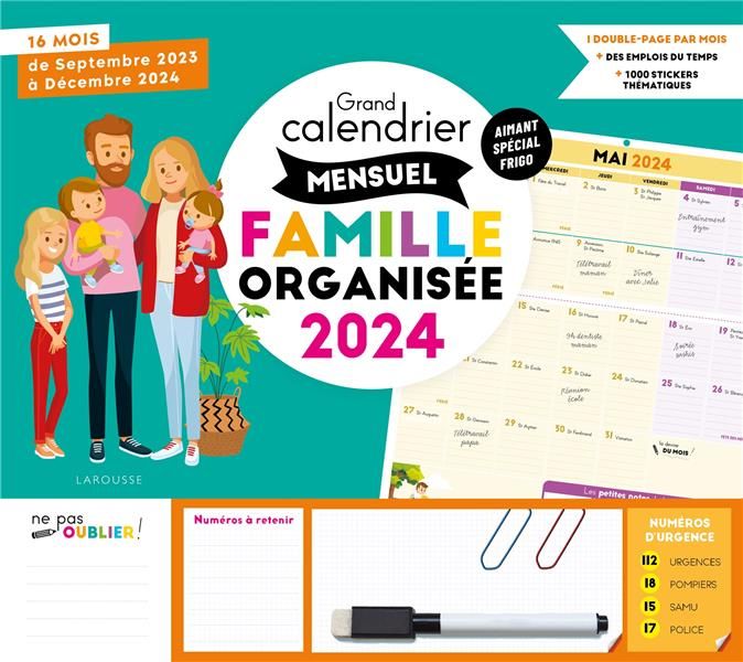 Emprunter Grand calendrier mensuel famille organisée. 16 mois de septembre 2023 à décembre 2024, Edition 2024 livre