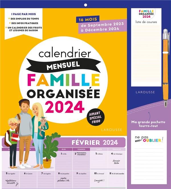 Emprunter Calendrier mensuel famille organisée. 16 mois, de septembre 2023 à décembre 2024. Avec 1 critérium e livre