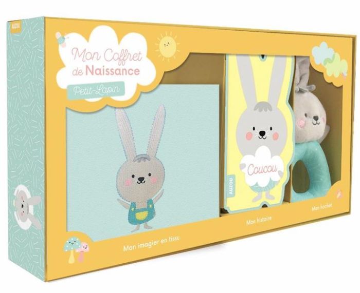 Emprunter Mon coffret de bébé Petit lapin. Contient : 1 imagier en tissu, 1 hochet, 1 livre carton livre