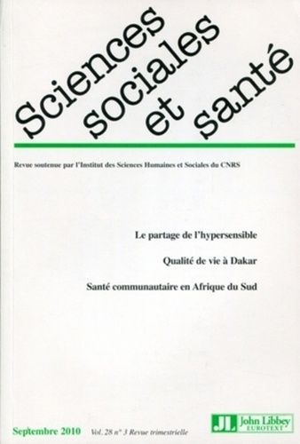 Emprunter Sciences Sociales et Santé Volume 28 N° 3, Septembre 2010 livre