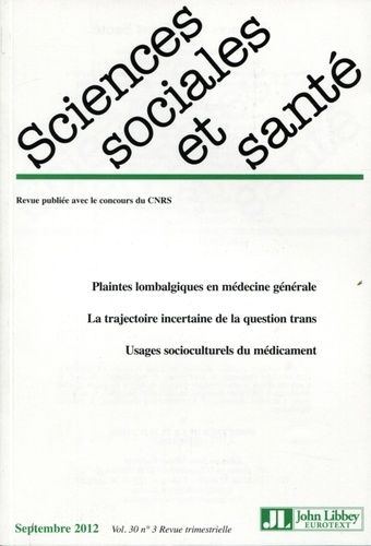 Emprunter Sciences Sociales et Santé Volume 30 N° 3, septembre 2012 livre